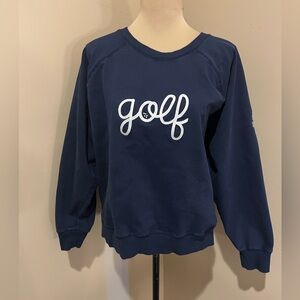 Ame & Lulu Golf Navy Crew Neck Sweatshirt sleeve logo -Prairie Dunes, size Large